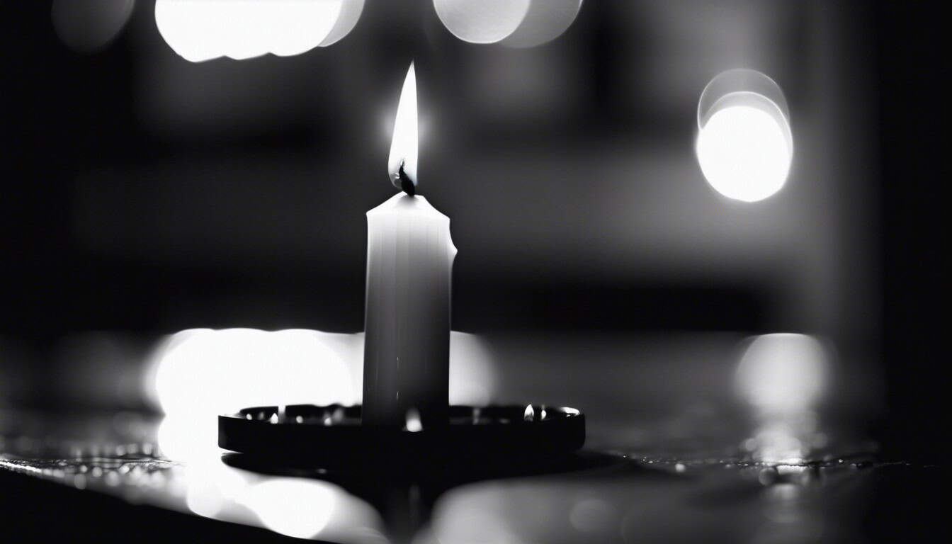 a black and white sketch of a lone candle in a dark room